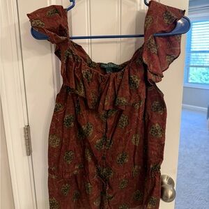 Ralph Lauren Red Floral Ruffle Blouse